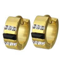 Stainless Steel Huggie Hoop Earring, with Rhinestone Clay Pave & Resin, gold color plated, for woman 