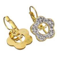 Stainless Steel Lever Back Earring, with Rhinestone Clay Pave, Flower, gold color plated, for woman 