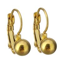 Stainless Steel Lever Back Earring, Round, gold color plated, for woman 