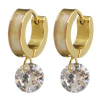 Stainless Steel Huggie Hoop Drop Earring, with Crystal & Resin, Diamond Shape, gold color plated, for woman & faceted, 23mm, 8mm 