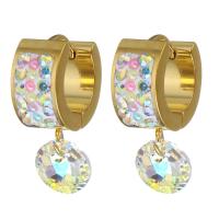 Stainless Steel Huggie Hoop Drop Earring, with Resin Pearl & Rhinestone Clay Pave, Diamond Shape, gold color plated, for woman, 23mm, 8mm 