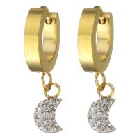 acier inoxydable Boucles d'oreilles pendantes Hoop Huggie, avec argile, lune, Placage de couleur d'or, pour femme, 26mm Vendu par lot