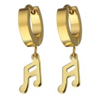 Stainless Steel Huggie Hoop Drop Earring, Music Note, gold color plated, for woman, 30mm 