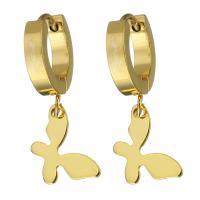 Stainless Steel Huggie Hoop Drop Earring, Butterfly, gold color plated, for woman, 28mm 