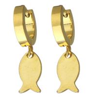 Stainless Steel Huggie Hoop Drop Earring, Fish, gold color plated, for woman, 29mm 