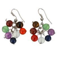Gemstone Drop Earring, Brass, with Gemstone, silver color plated, for woman, 6mm, 34.5mm 