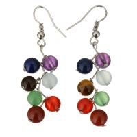 Gemstone Drop Earring, Brass, with Gemstone, silver color plated, for woman, 6mm, 53.5mm 