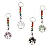 Brass Key Chain, with Gemstone, silver color plated 25mm, 125mm 