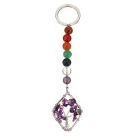 Brass Key Chain, with Gemstone & Amethyst, silver color plated 25mm, 125mm 