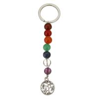 Brass Key Chain, with Gemstone, silver color plated 25mm, 105mm 