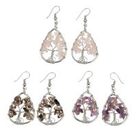 Gemstone Drop Earring, Brass, with Gemstone, Teardrop, silver color plated & for woman 55mm 