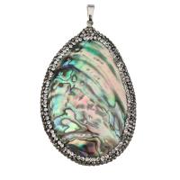 Abalone Shell Pendants, with brass bail & Rhinestone Clay Pave, Flat Oval, silver color plated Approx 