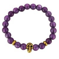 Amethyst Bracelet, with Brass, Skull, gold color plated & for woman 8mm Approx 7 Inch 