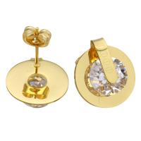 Stainless Steel Stud Earring, with Crystal, gold color plated, for woman & faceted 