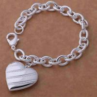 Brass Bracelets, Heart, real silver plated & for woman, lead & cadmium free, 200mm Approx 8 Inch 