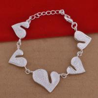 Brass Bracelets, with 5cm extender chain, Heart, real silver plated, for woman, lead & cadmium free, 200mm Approx 8 Inch 