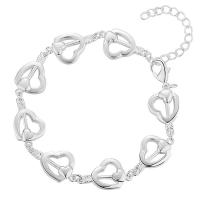 Brass Bracelets, with 5cm extender chain, Heart, real silver plated, for woman, lead & cadmium free Approx 8 Inch 