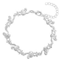 Brass Bracelets, with 5cm extender chain, Rabbit, real silver plated, for woman, lead & cadmium free Approx 8 Inch 