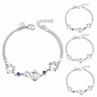 Cubic Zirconia Brass Bracelets, with 5cm extender chain, real silver plated, snake chain & for woman &  & with cubic zirconia lead & cadmium free, 200mm Approx 8 Inch 