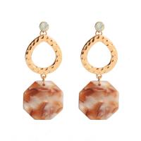 Resin Zinc Alloy Earring, with Resin, stainless steel post pin, Octagon, gold color plated, for woman & with rhinestone, lead & cadmium free 