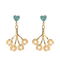 Turquoise Zinc Alloy Earring, with Synthetic Turquoise, stainless steel post pin, gold color plated, for woman, lead & cadmium free 