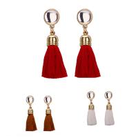 Fashion Tassel Earring, Zinc Alloy, with Nylon Cord & Resin & Brass, stainless steel post pin, antique gold color plated, for woman lead & cadmium free 