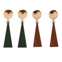 Wood Earring, Zinc Alloy, with Wood, stainless steel post pin, Triangle, gold color plated, for woman lead & cadmium free 