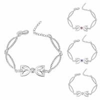Cubic Zirconia Brass Bracelets, with 5cm extender chain, Bowknot, real silver plated, for woman & with cubic zirconia lead & cadmium free, 200mm Approx 8 Inch 