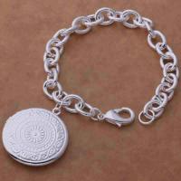 Brass Bracelets, Flat Round, real silver plated, oval chain & for woman, lead & cadmium free, 200mm Approx 8 Inch 
