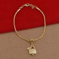 Brass Bracelets, with 5cm extender chain, Lock and Key, plated, cobra chain & for woman lead & cadmium free Approx 7.5 Inch 