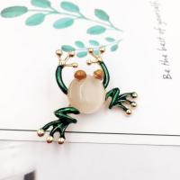 Zinc Alloy Brooch, with Cats Eye, Frog, gold color plated, enamel 