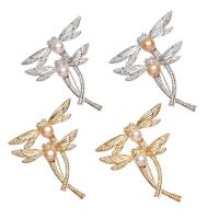 Freshwater Pearl Brooch, Brass, with Freshwater Pearl, Dragonfly, plated, for woman & with cubic zirconia nickel, lead & cadmium free 