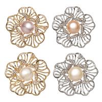 Freshwater Pearl Brooch, Brass, with Freshwater Pearl, Flower, plated, for woman & with cubic zirconia nickel, lead & cadmium free 