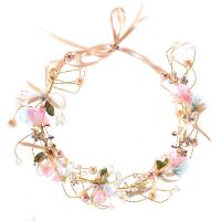 Bridal Hair Band, Zinc Alloy, with ABS Plastic Pearl & Satin Ribbon & Crystal, Flower, gold color plated, for woman & faceted & with rhinestone, lead & cadmium free 