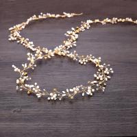 Bridal Hair Band, Zinc Alloy, with ABS Plastic Pearl & Crystal, Flower, gold color plated, for woman & faceted & with rhinestone lead & cadmium free, 25mm 