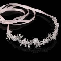 Bridal Hair Band, Zinc Alloy, with Satin Ribbon & Crystal, Flower, platinum color plated, for woman & with rhinestone, lead & cadmium free, 50mm 