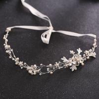 Bridal Hair Band, Zinc Alloy, with ABS Plastic Pearl & Satin Ribbon & Crystal, Flower, platinum color plated, for woman & faceted & with rhinestone, lead & cadmium free 