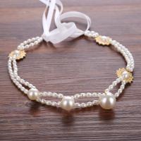 Bridal Hair Band, Zinc Alloy, with ABS Plastic Pearl & Satin Ribbon, Flower, gold color plated, for woman, lead & cadmium free 