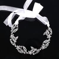 Bridal Hair Band, Zinc Alloy, with ABS Plastic Pearl, Flower, platinum color plated, for woman & with rhinestone, lead & cadmium free, 50mm 