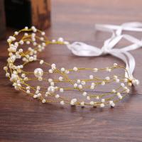 Bridal Hair Band, Zinc Alloy, with ABS Plastic Pearl & Satin Ribbon, gold color plated, for woman, lead & cadmium free, 50mm 