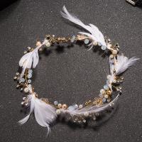 Bridal Hair Band, Zinc Alloy, with ABS Plastic Pearl & Feather & Crystal, Flower, gold color plated, for woman & faceted & with rhinestone, lead & cadmium free 