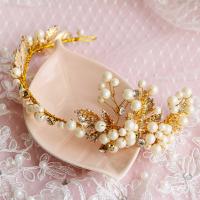 Bridal Hair Band, Zinc Alloy, with ABS Plastic Pearl & Crystal, gold color plated, for woman & faceted & with rhinestone, lead & cadmium free, 50mm 