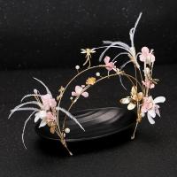 Bridal Hair Band, Zinc Alloy, with ABS Plastic Pearl & Spun Silk & Feather, Flower, gold color plated, for woman, lead & cadmium free 