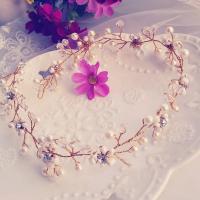 Bridal Hair Band, Zinc Alloy, with ABS Plastic Pearl & Crystal, Flower, gold color plated, for woman & faceted & with rhinestone, lead & cadmium free 