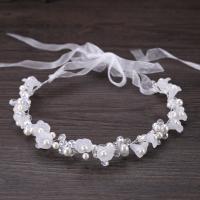 Bridal Hair Band, Zinc Alloy, with ABS Plastic Pearl & Satin Ribbon & Crystal, Flower, platinum color plated, for woman & faceted, lead & cadmium free 