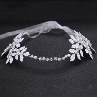 Bridal Hair Band, Zinc Alloy, with ABS Plastic Pearl & Satin Ribbon, Flower, platinum color plated, for woman & with rhinestone, lead & cadmium free 