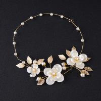 Bridal Hair Band, Zinc Alloy, with ABS Plastic Pearl, Flower, gold color plated, for woman, lead & cadmium free 