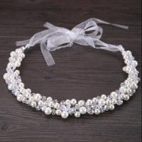 Bridal Hair Band, Zinc Alloy, with ABS Plastic Pearl & Satin Ribbon & Crystal, Flower, for woman & faceted, lead & cadmium free 