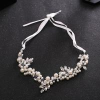 Bridal Hair Band, Zinc Alloy, with ABS Plastic Pearl & Satin Ribbon & Crystal, Flower, platinum color plated, for woman & faceted, lead & cadmium free 