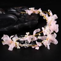 Bridal Hair Band, Zinc Alloy, with ABS Plastic Pearl & Spun Silk & Crystal, Flower, gold color plated, for woman & faceted & with rhinestone, lead & cadmium free 